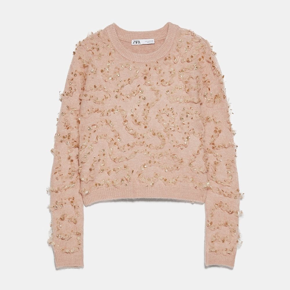 ZARA Pink Ruffled Glitter Sweater - S